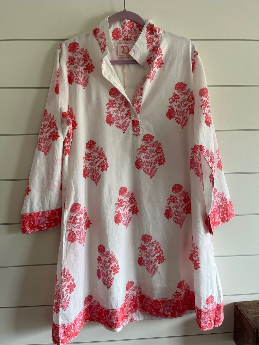 Victoria Dunn White Tunic Dress with Pink Floral Print